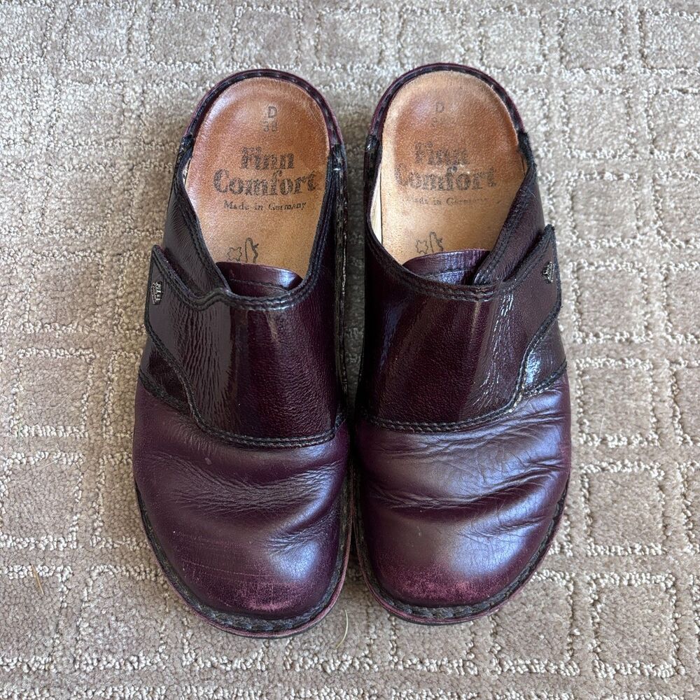 Finn Comfort Clogs Women's 38 US 7-7.5 Casual Slip On Burgundy Leather Comfort